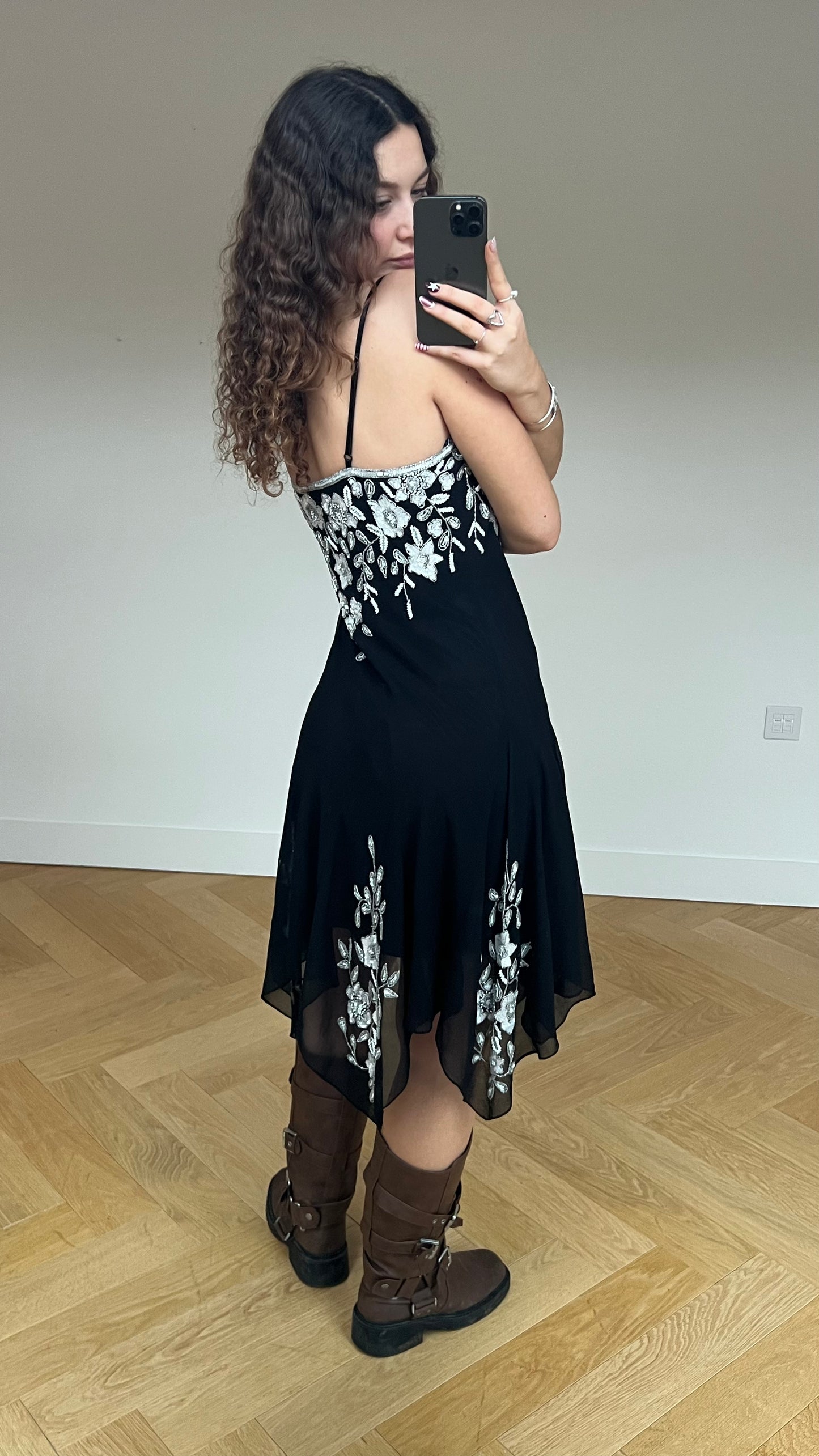 00s black mesh sequin midi dress- size M