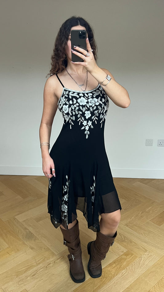 00s black mesh sequin midi dress- size M