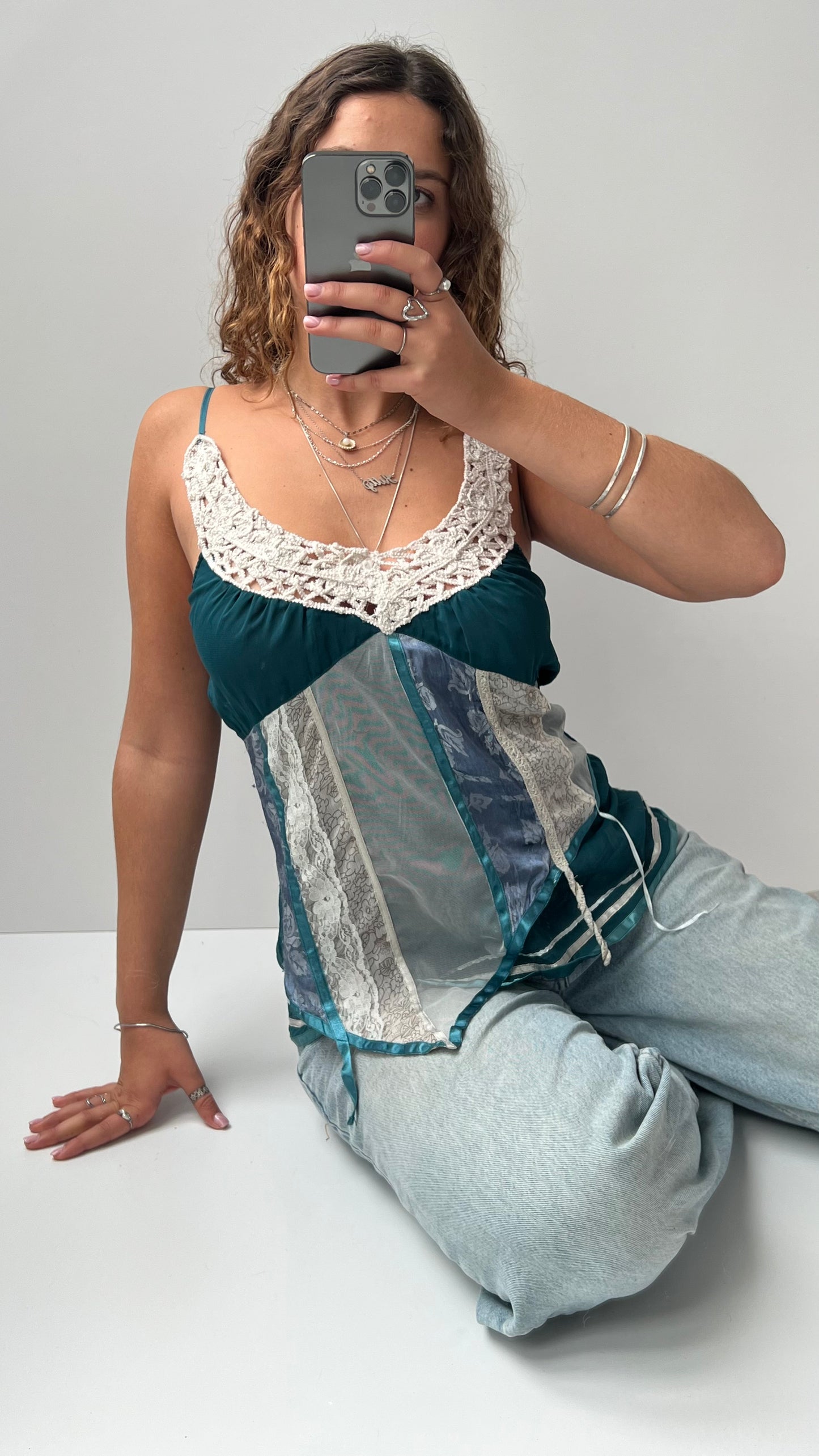 00s fairy blue patchwork cami- size M