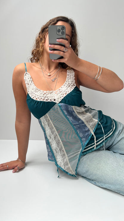 00s fairy blue patchwork cami- size M