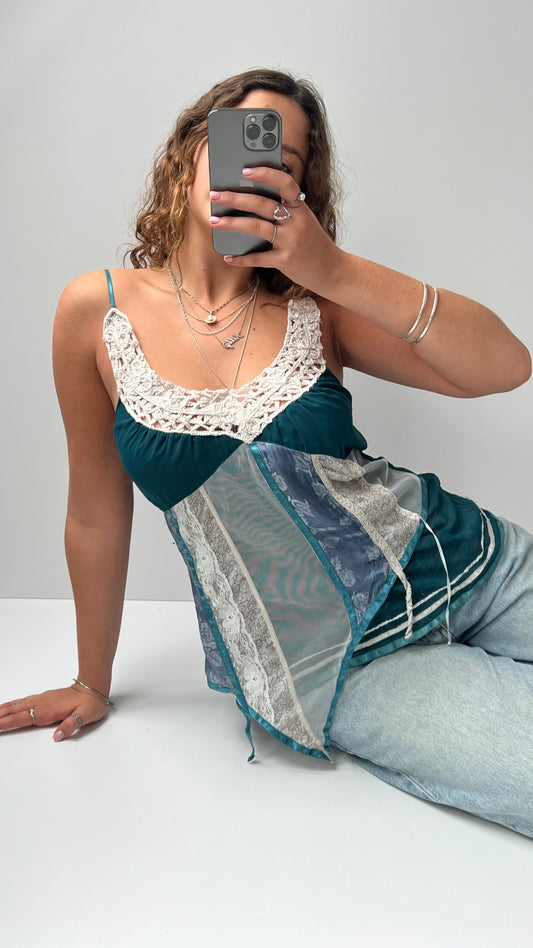 00s fairy blue patchwork cami- size M