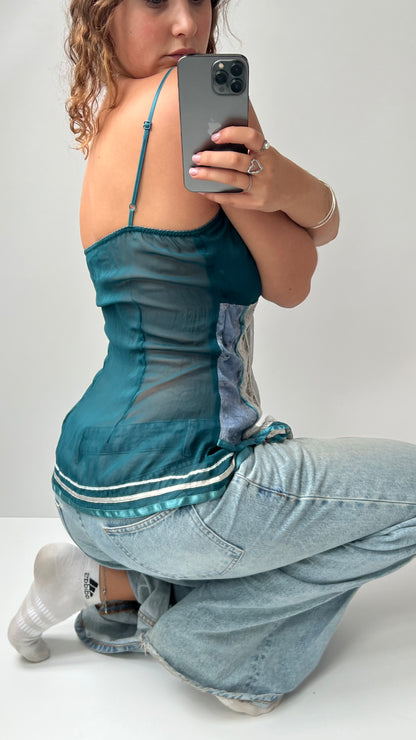 00s fairy blue patchwork cami- size M