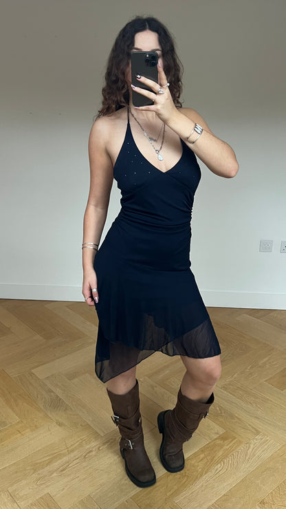 00s mesh navy halter dress- size M