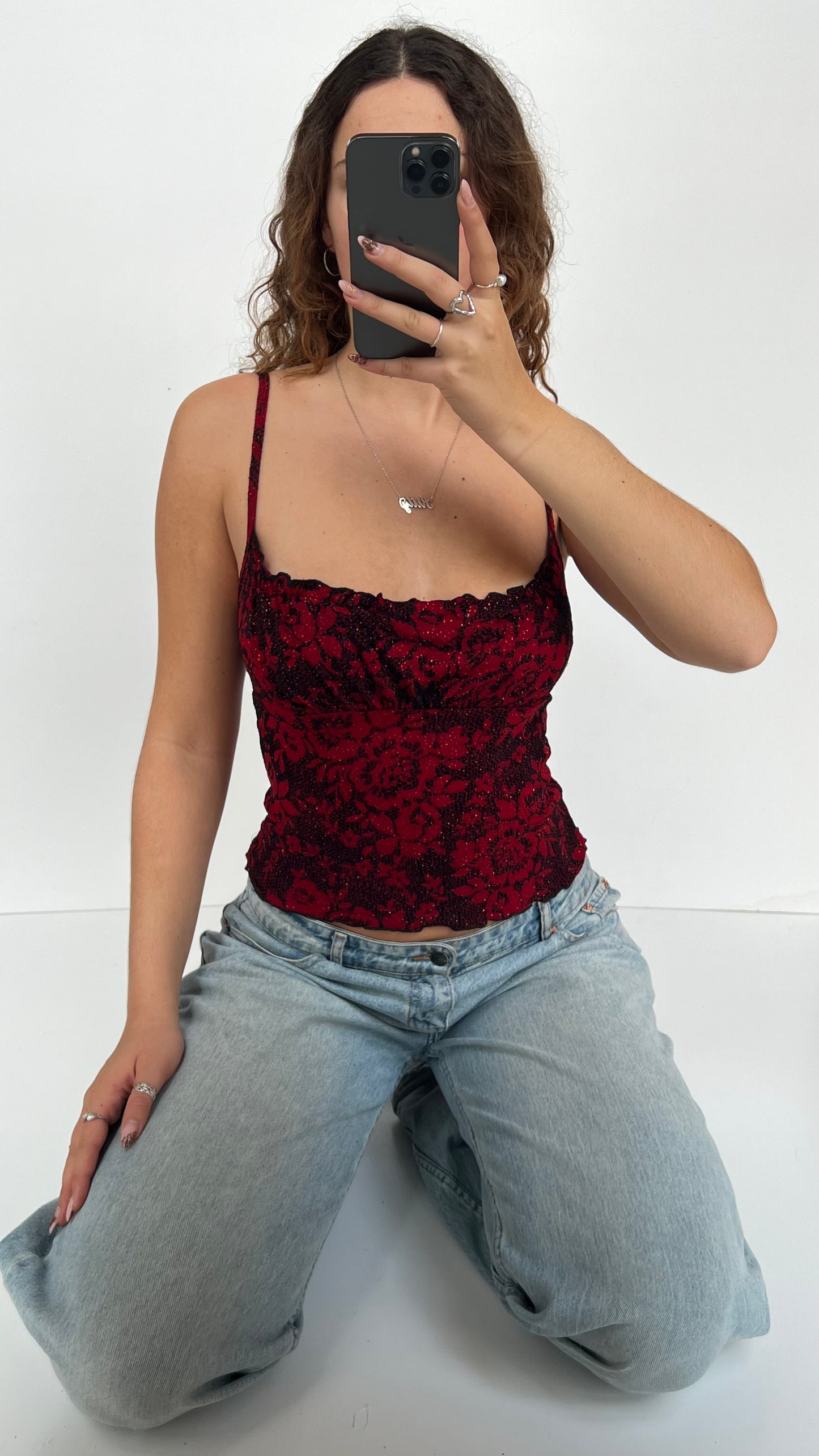 00s red glitter cami- size S