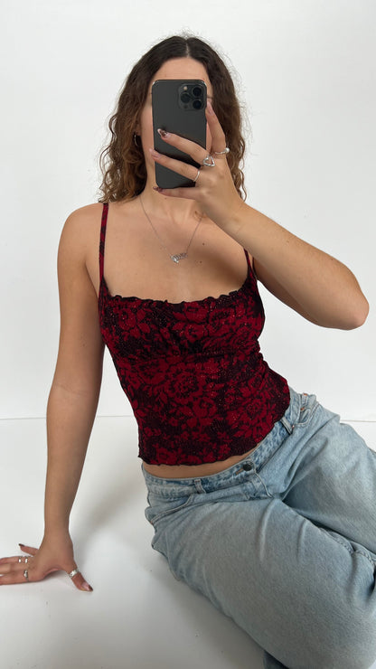 00s red glitter cami- size S