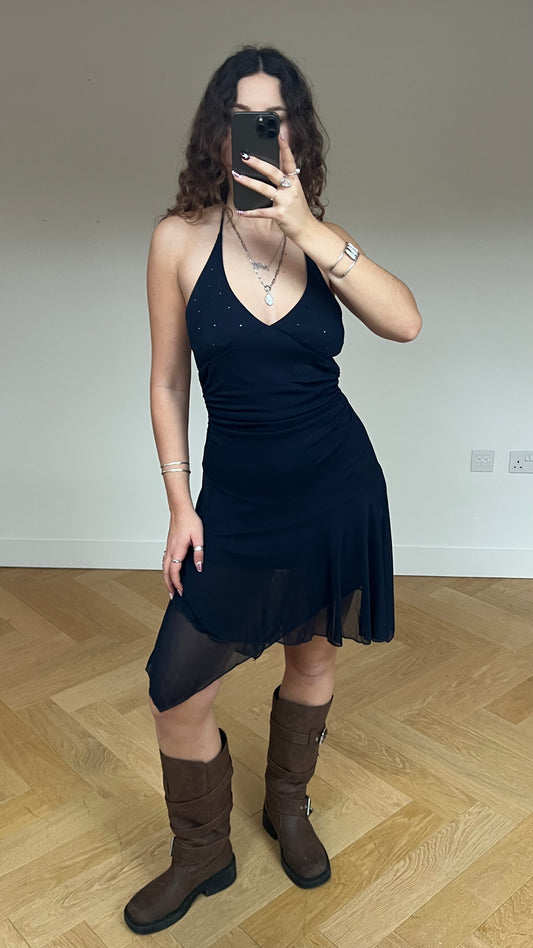 00s mesh navy halter dress- size M