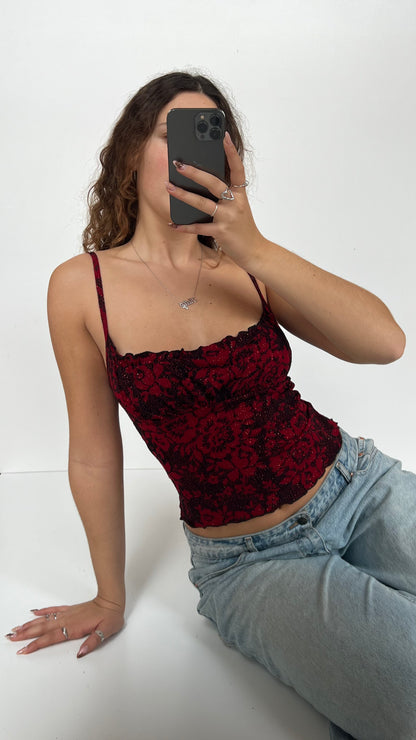 00s red glitter cami- size S
