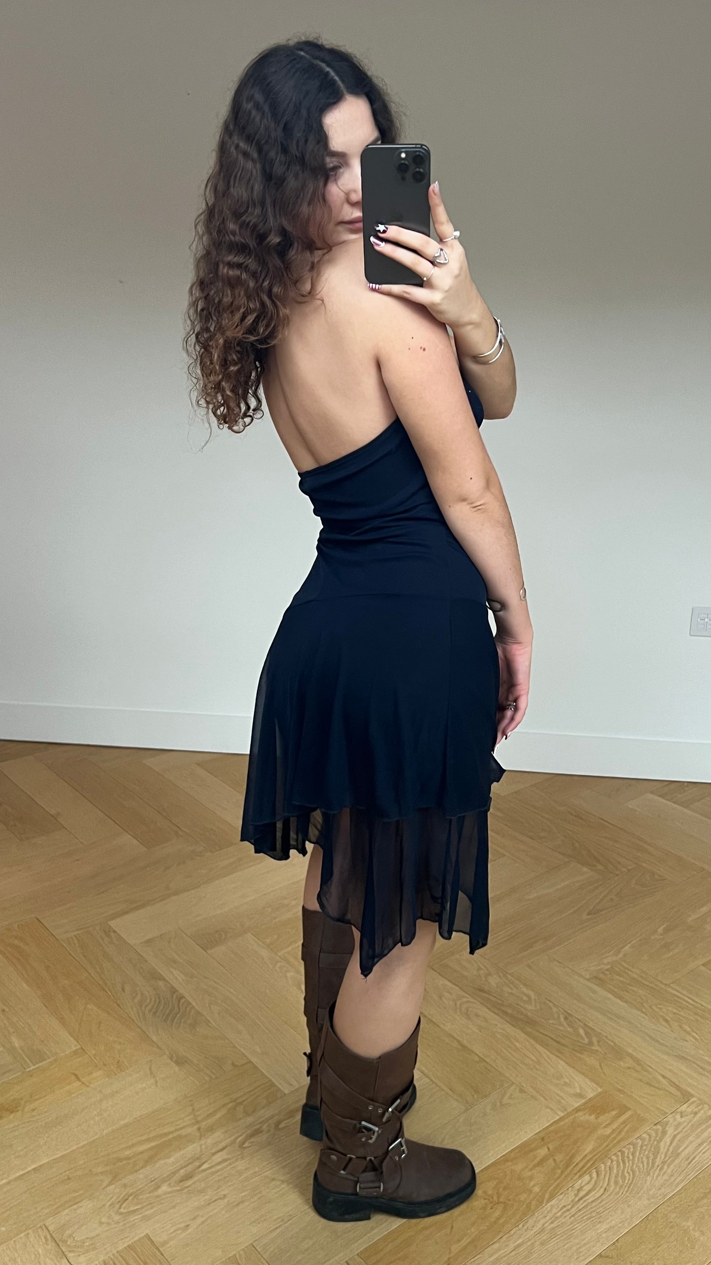 00s mesh navy halter dress- size M