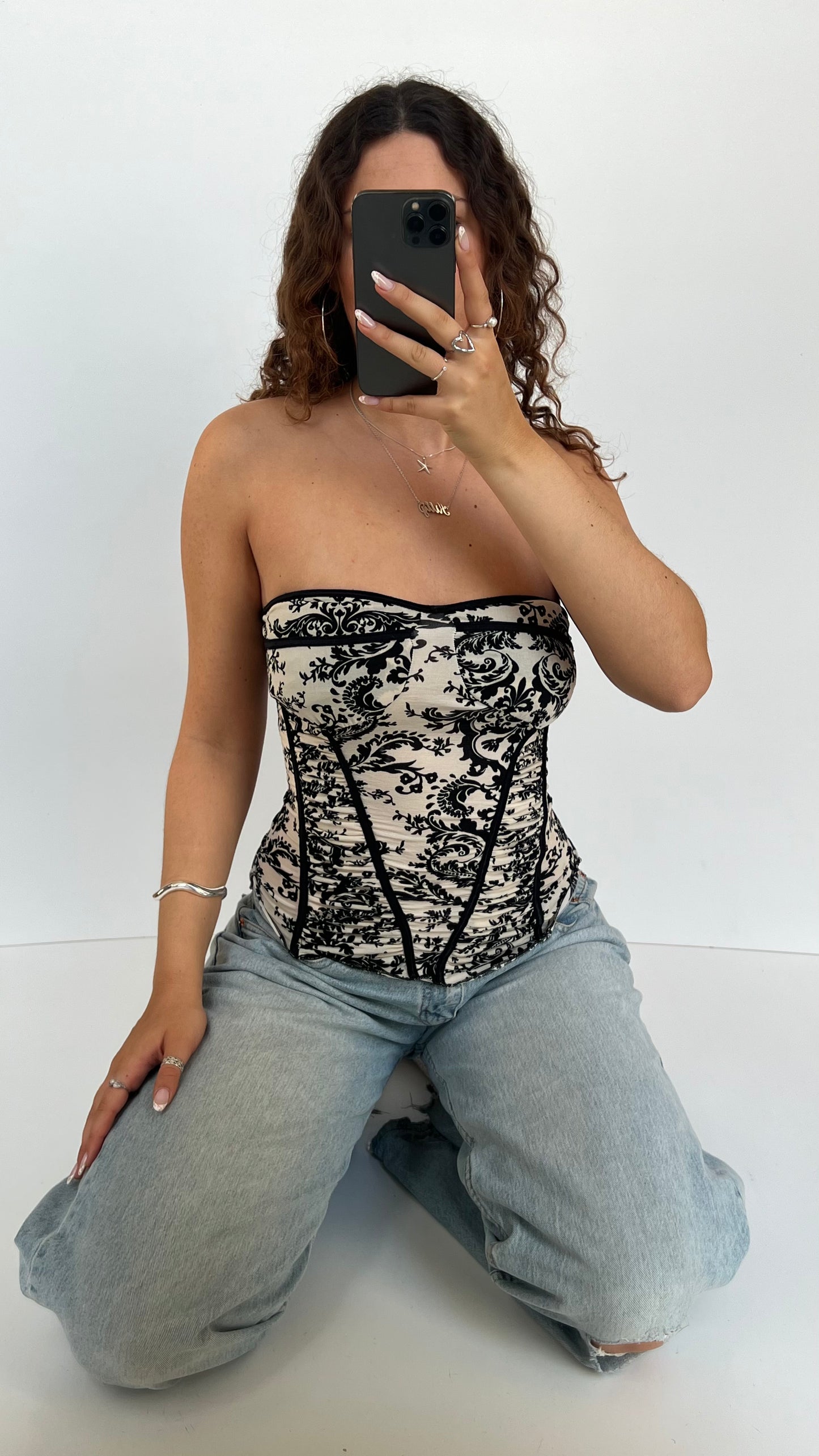 00s black white paisley cami- size S