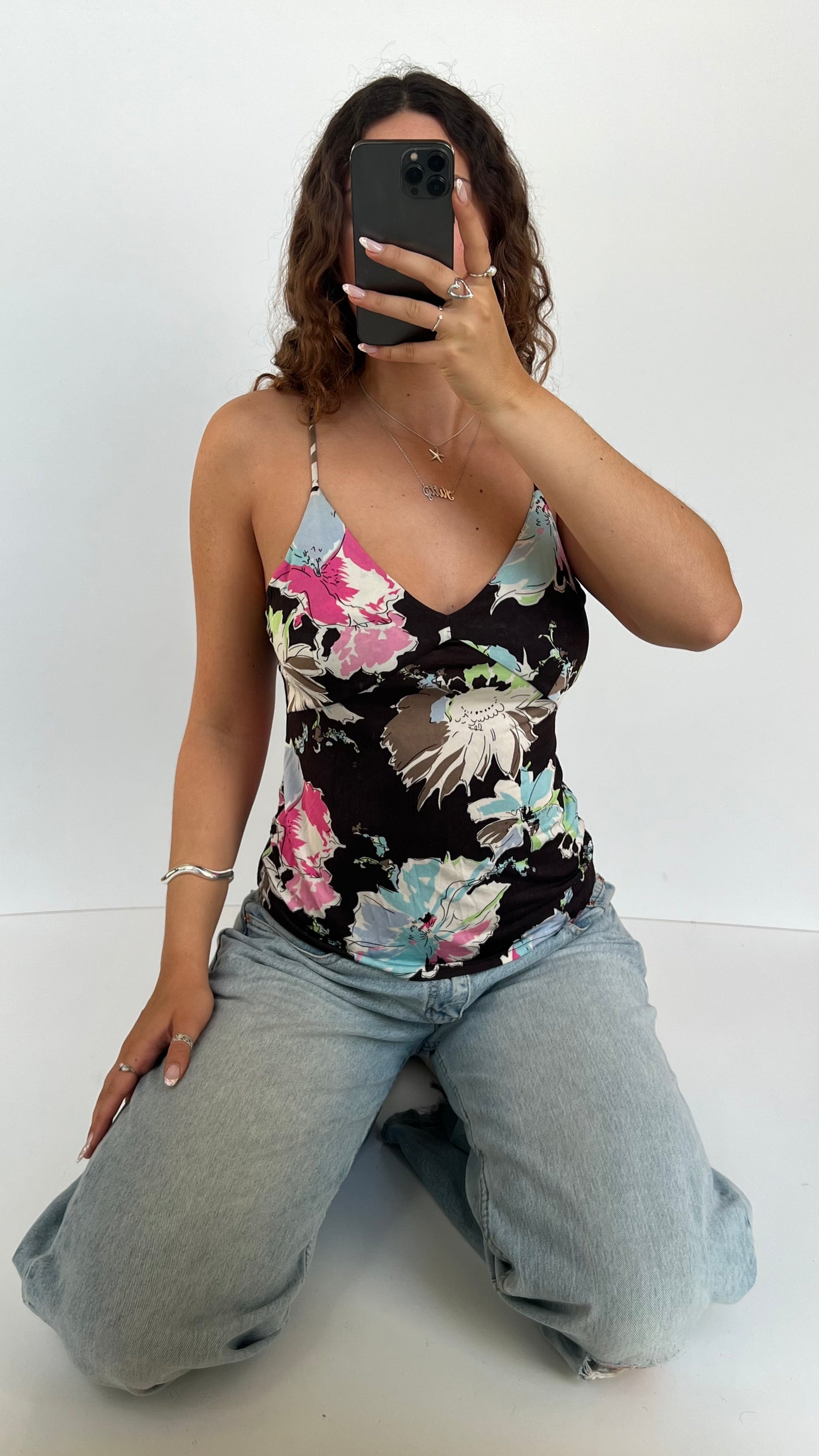 00s black floral cami- size L