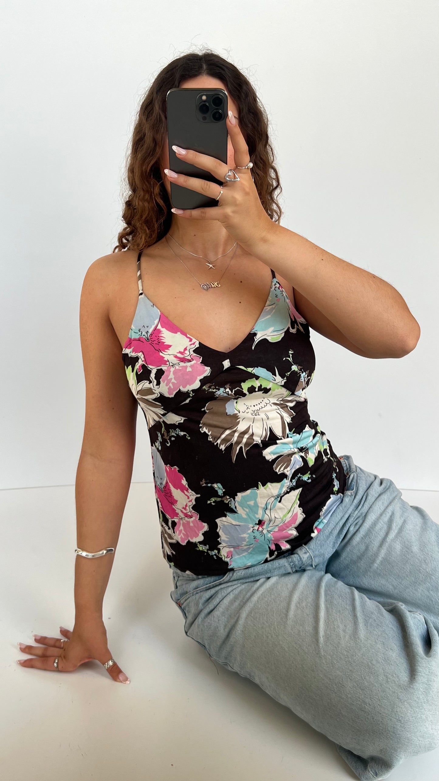 00s black floral cami- size L