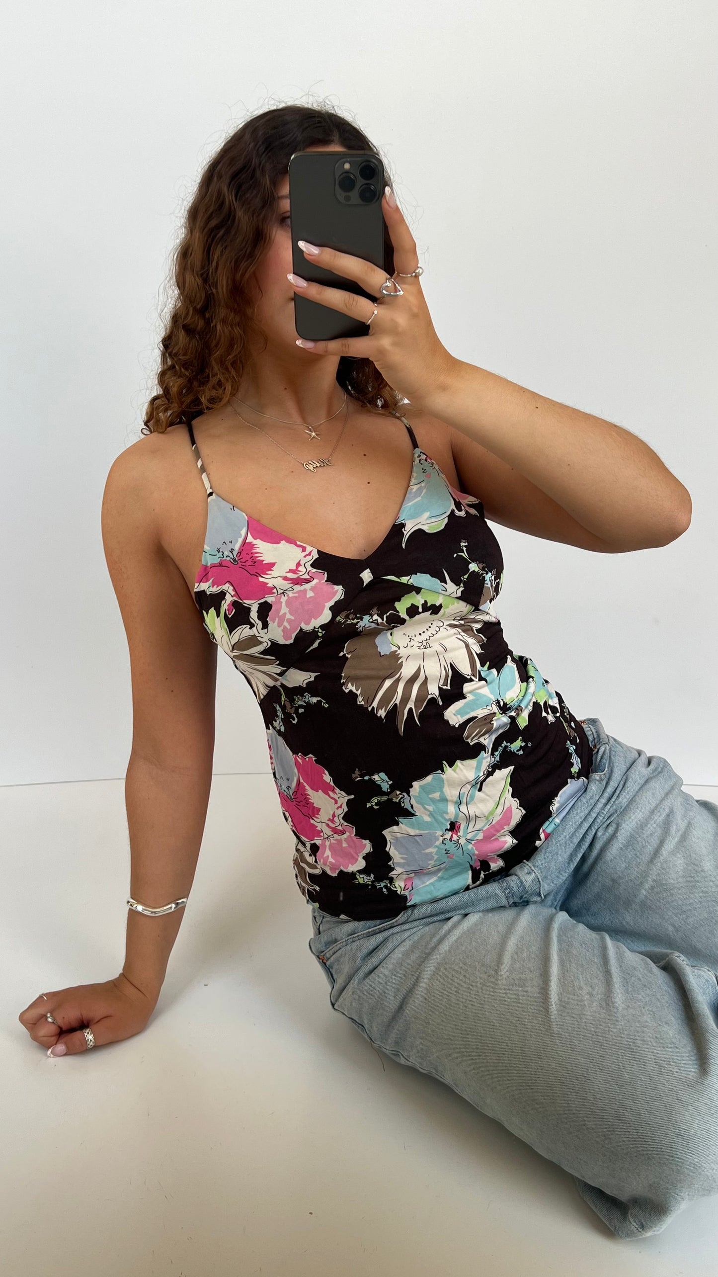 00s black floral cami- size L