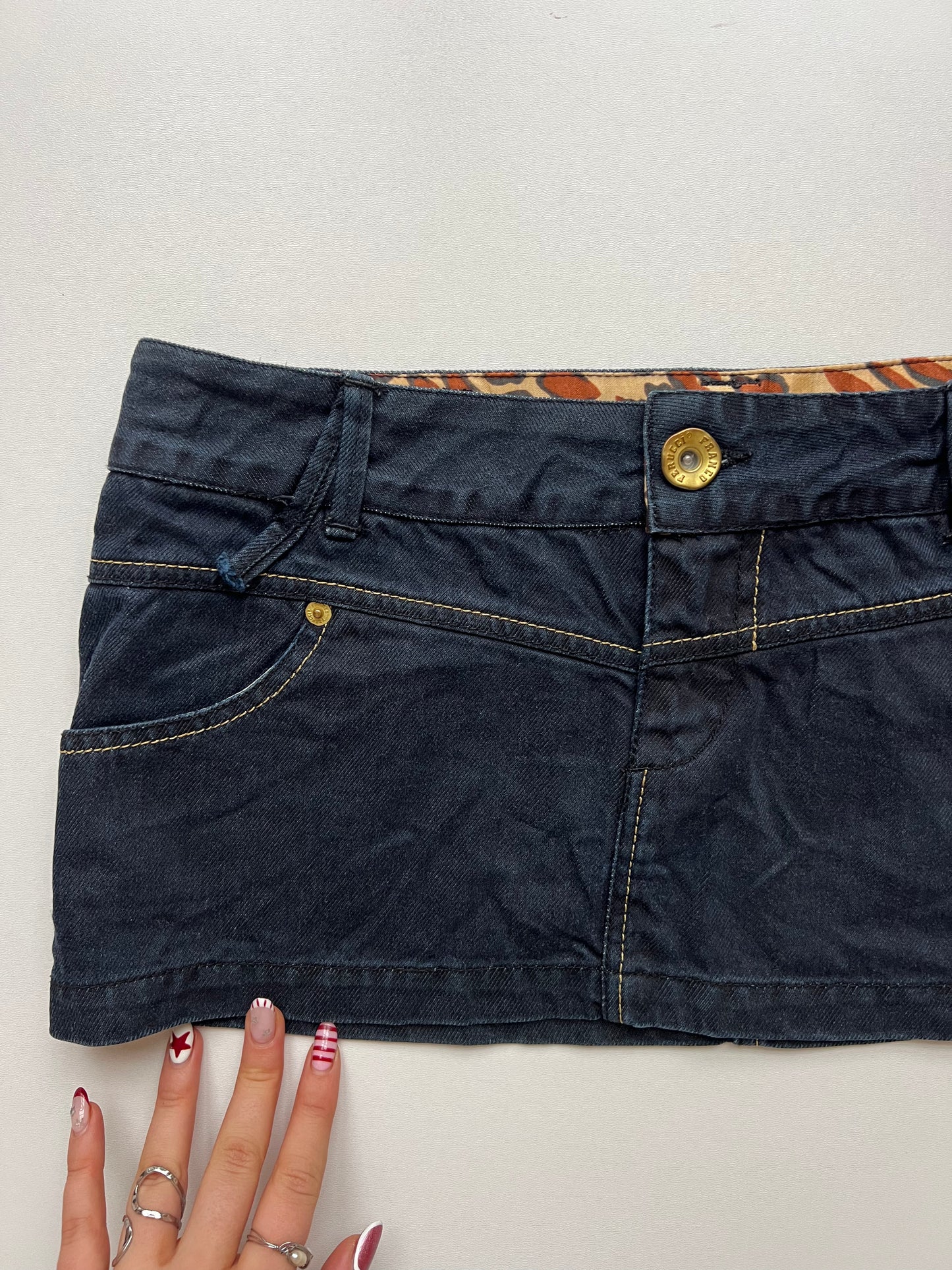 00s denim low rise mini skirt- size S