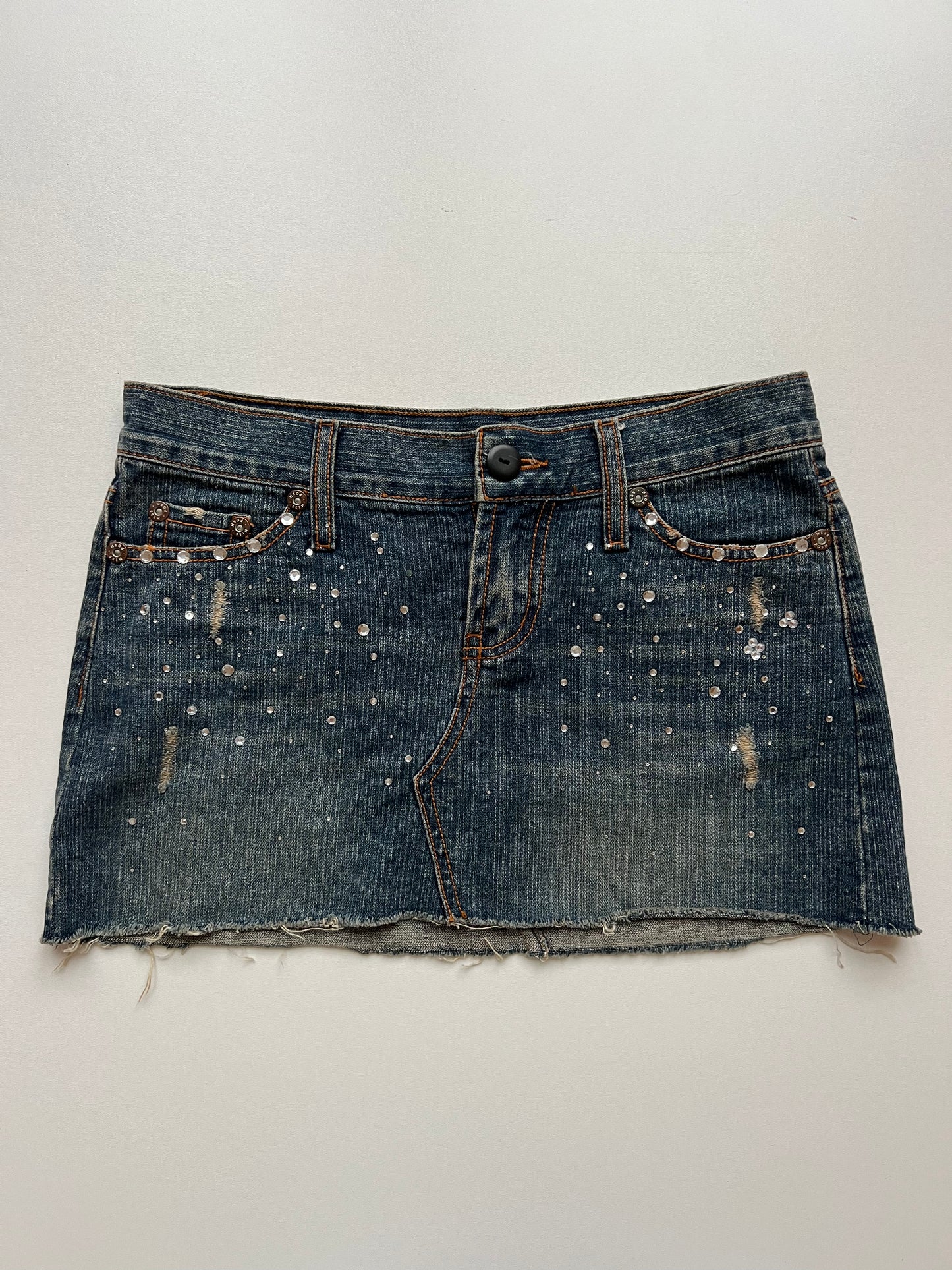 00s denim diamanté mini skirt- size S