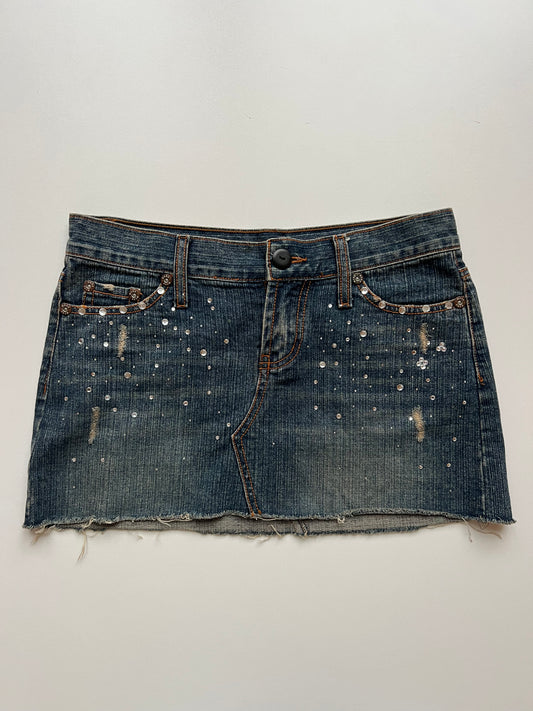 00s denim diamanté mini skirt- size S