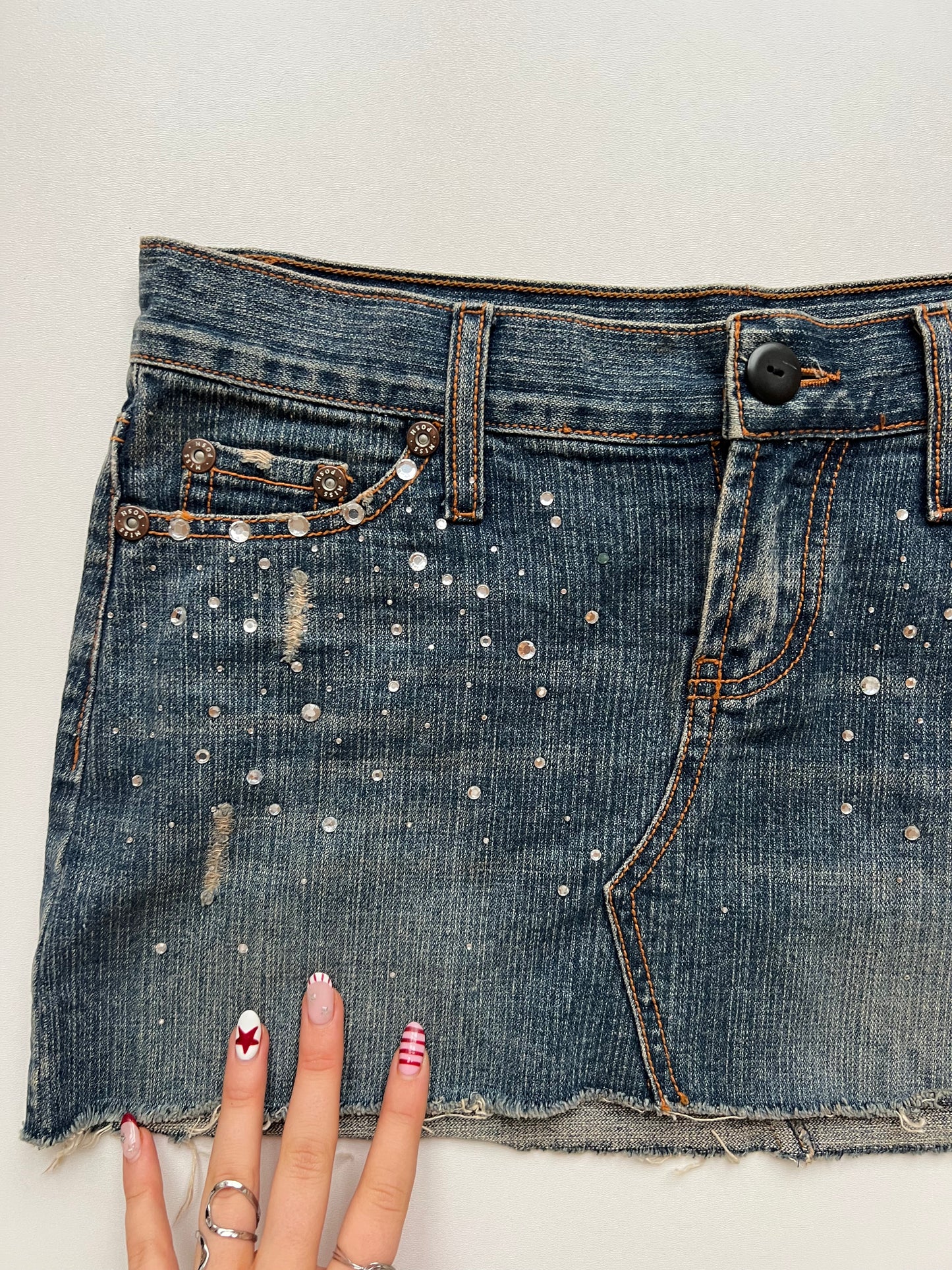00s denim diamanté mini skirt- size S