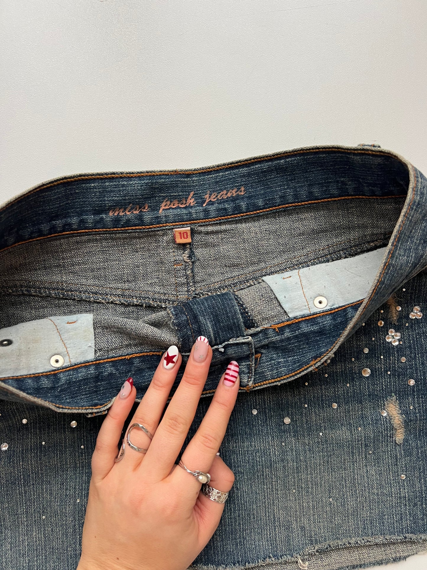 00s denim diamanté mini skirt- size S