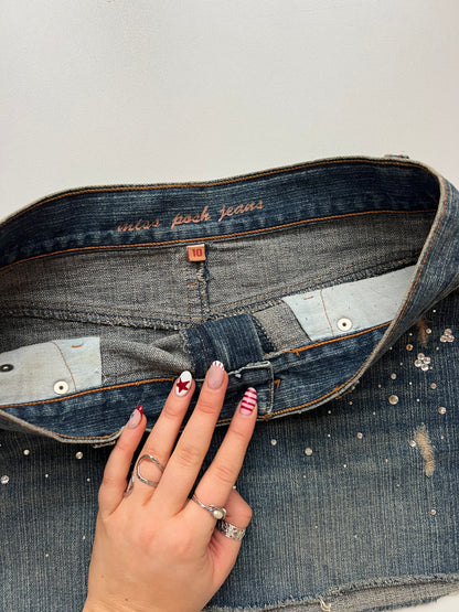 00s denim diamanté mini skirt- size S