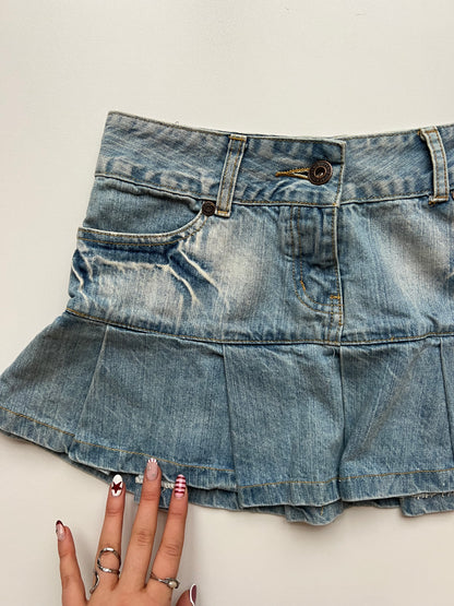 00s denim pleated mini skirt- size XS