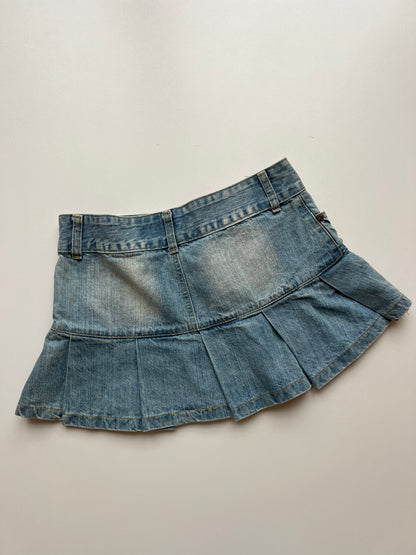 00s denim pleated mini skirt- size XS