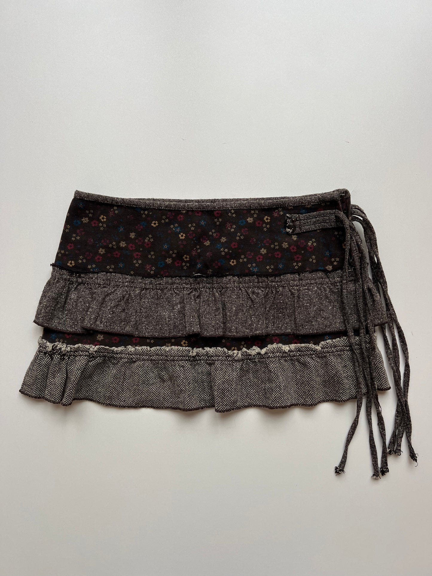 00s brown patchwork mini skirt- size XS