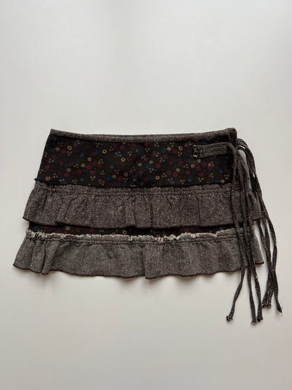 00s brown patchwork mini skirt- size XS