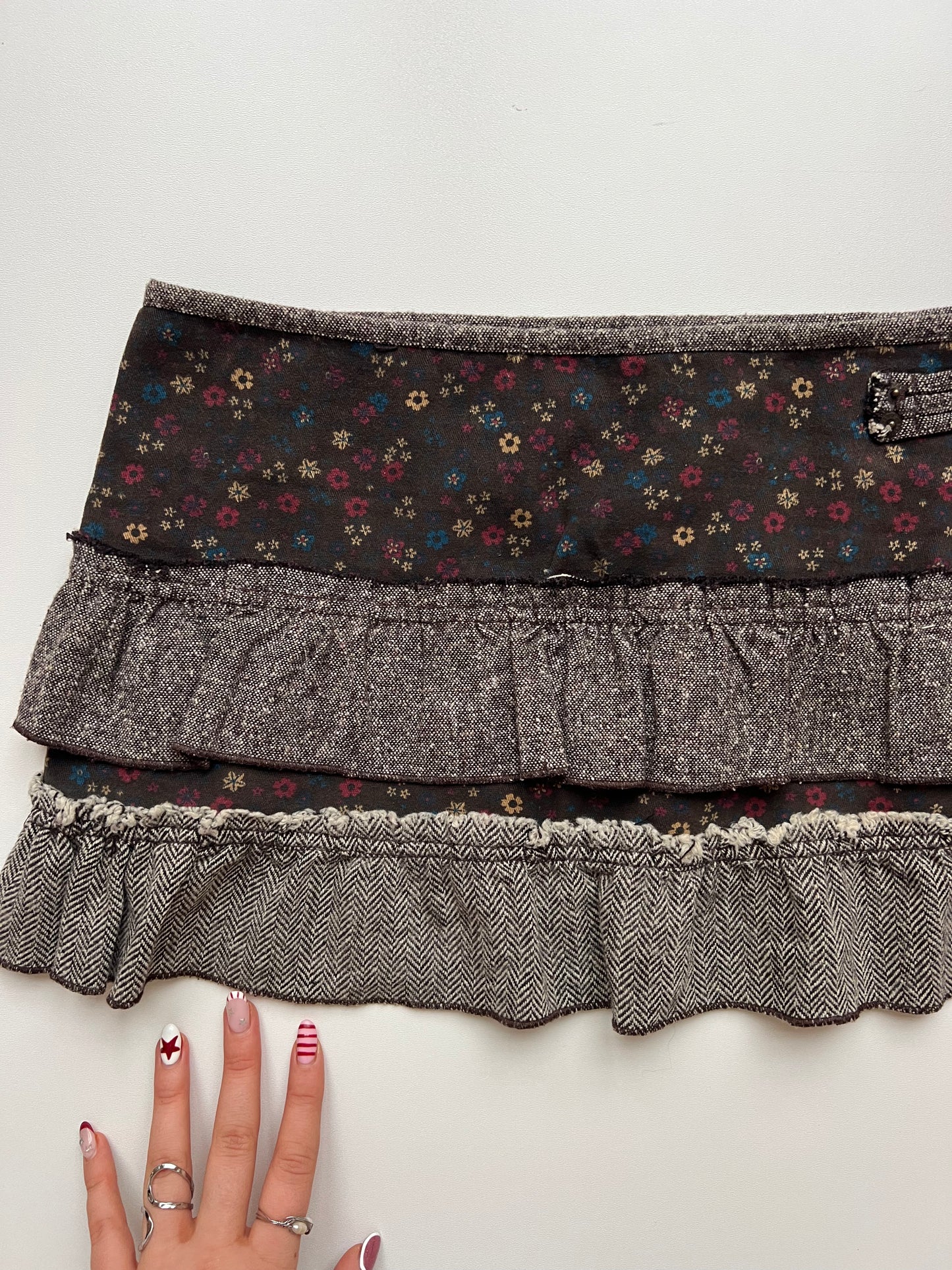 00s brown patchwork mini skirt- size XS