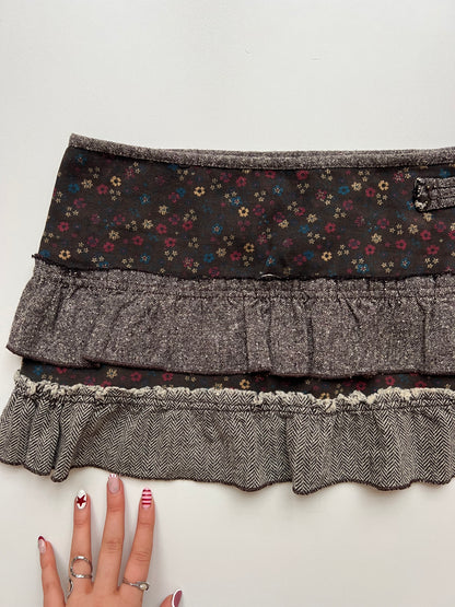 00s brown patchwork mini skirt- size XS