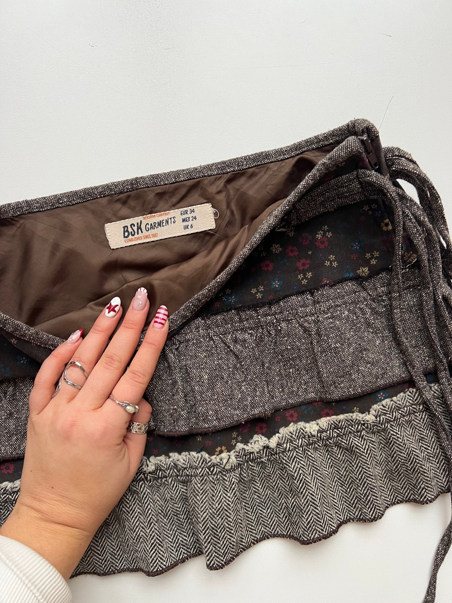 00s brown patchwork mini skirt- size XS