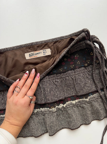 00s brown patchwork mini skirt- size XS