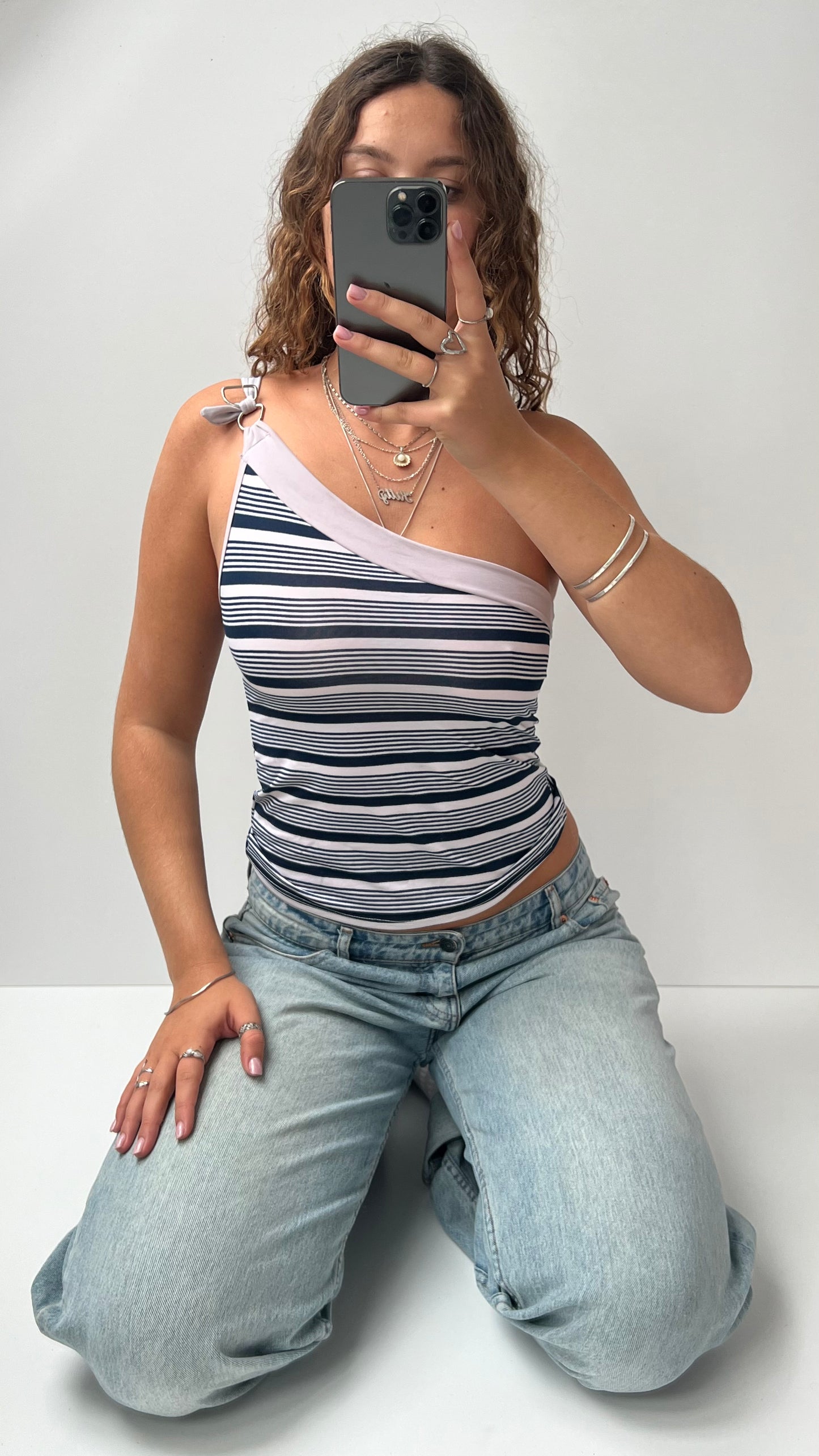 00s blue striped cami- size M