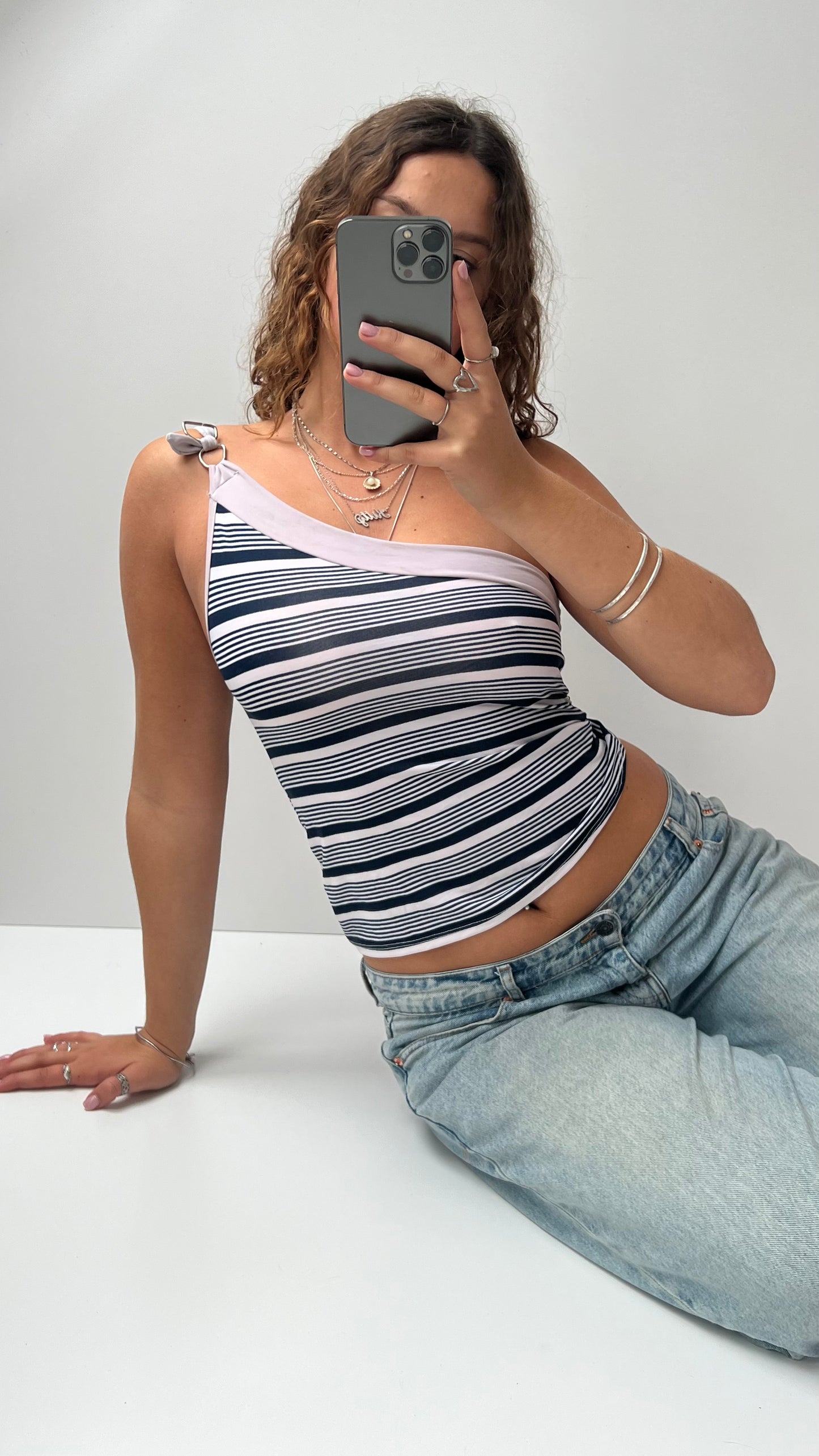 00s blue striped cami- size M