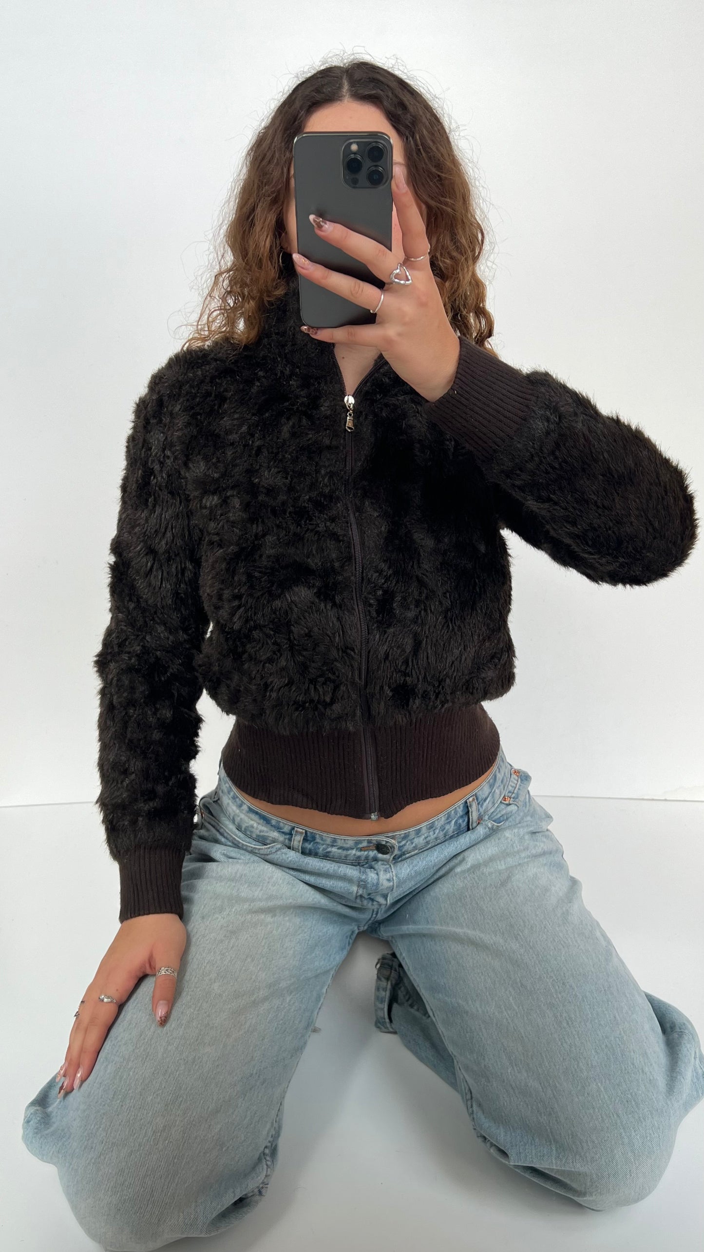 00s brown fur jacket- size M