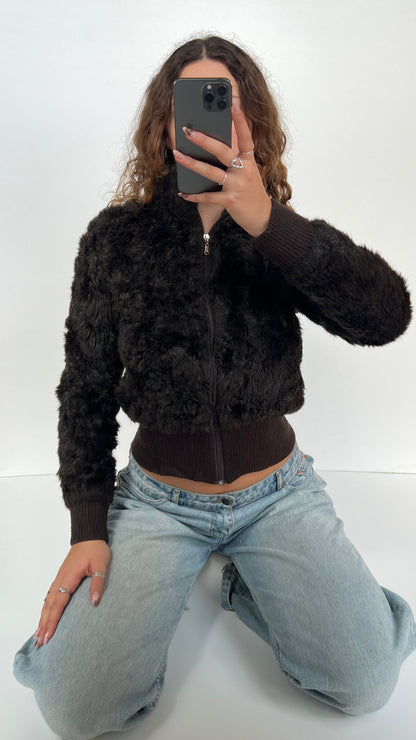 00s brown fur jacket- size M