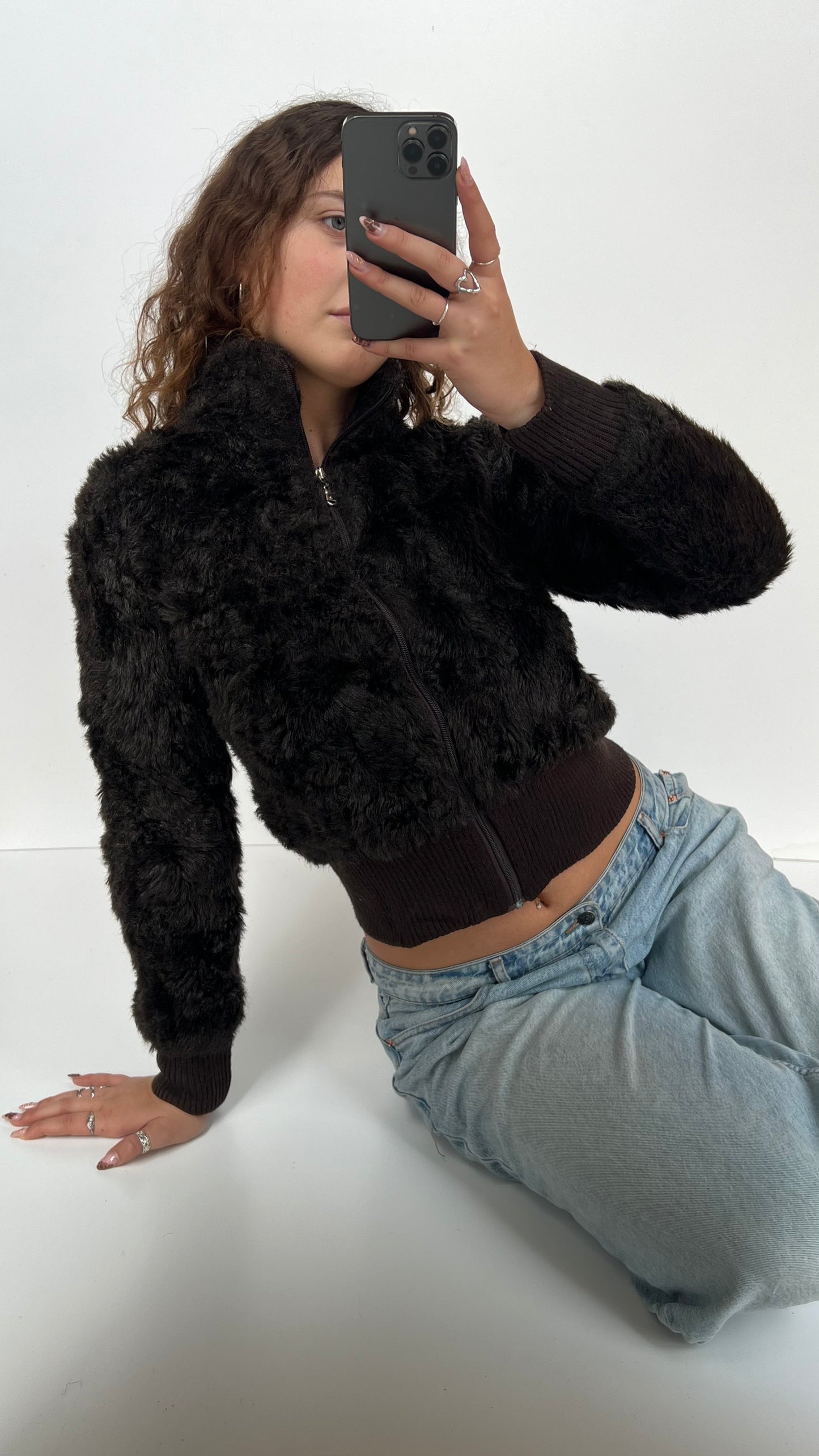 00s brown fur jacket- size M