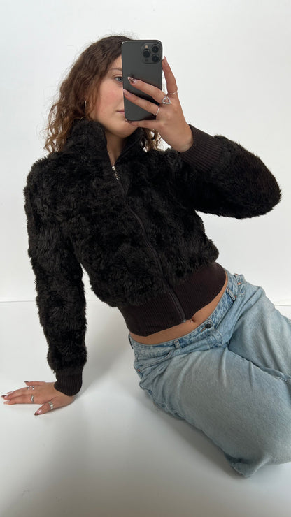 00s brown fur jacket- size M