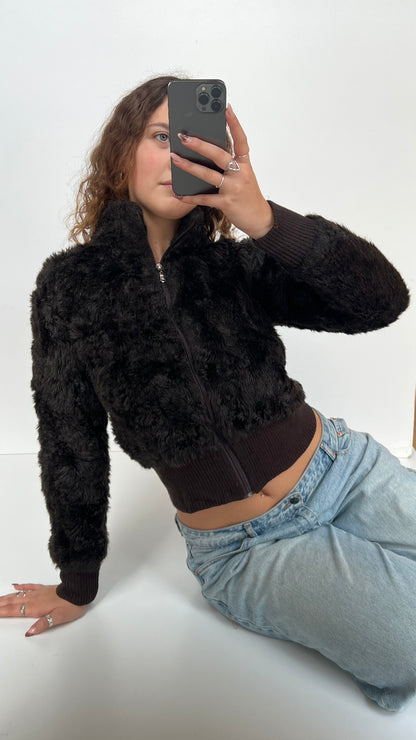 00s brown fur jacket- size M