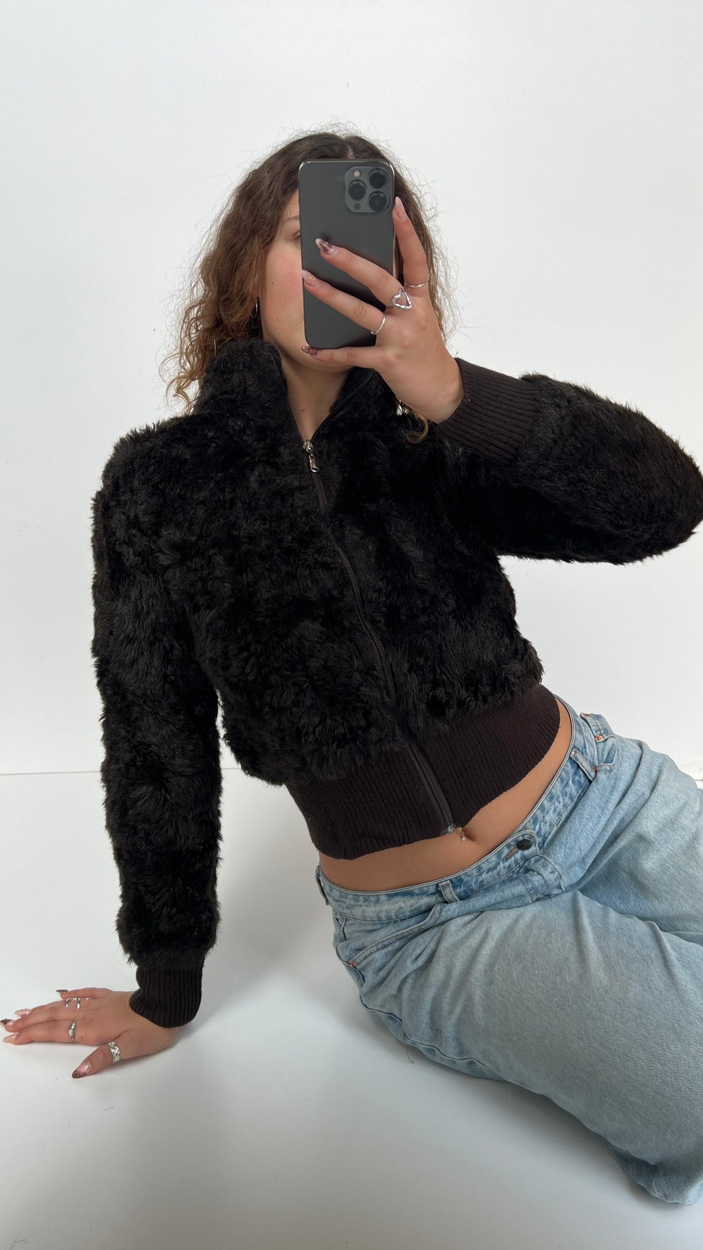 00s brown fur jacket- size M