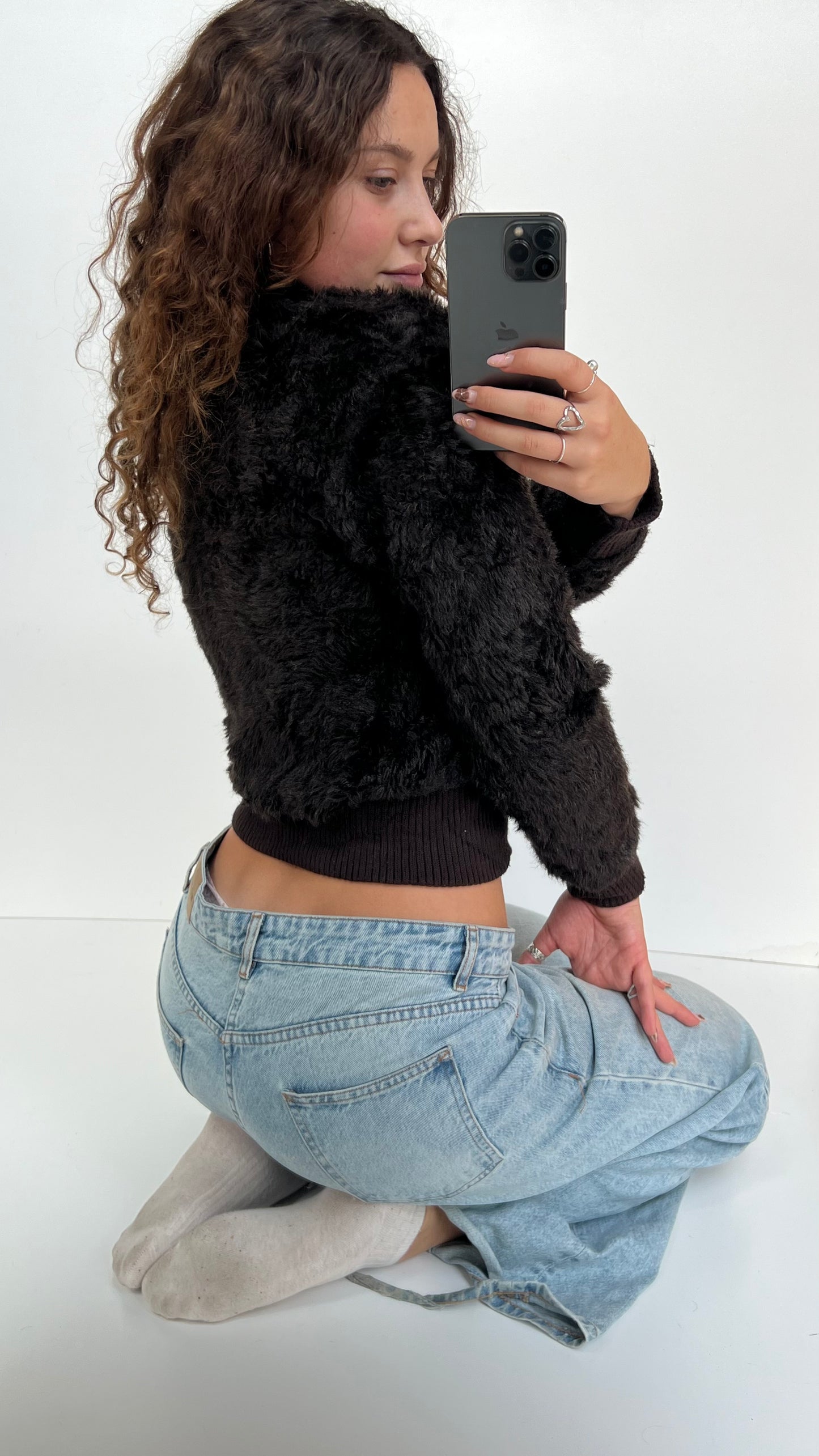 00s brown fur jacket- size M