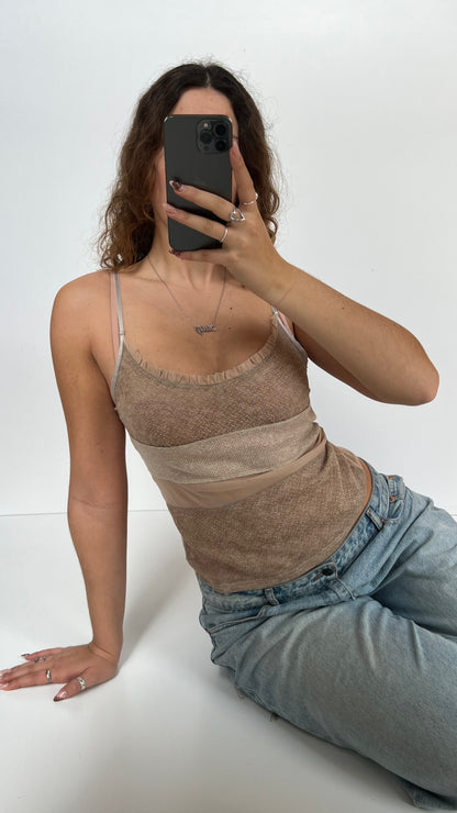 00s beige mesh patchwork cami- size S