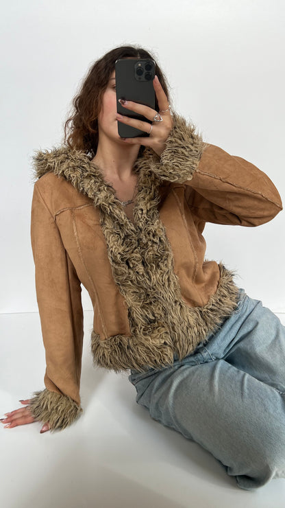 00s brown fur short afghan coat- size L