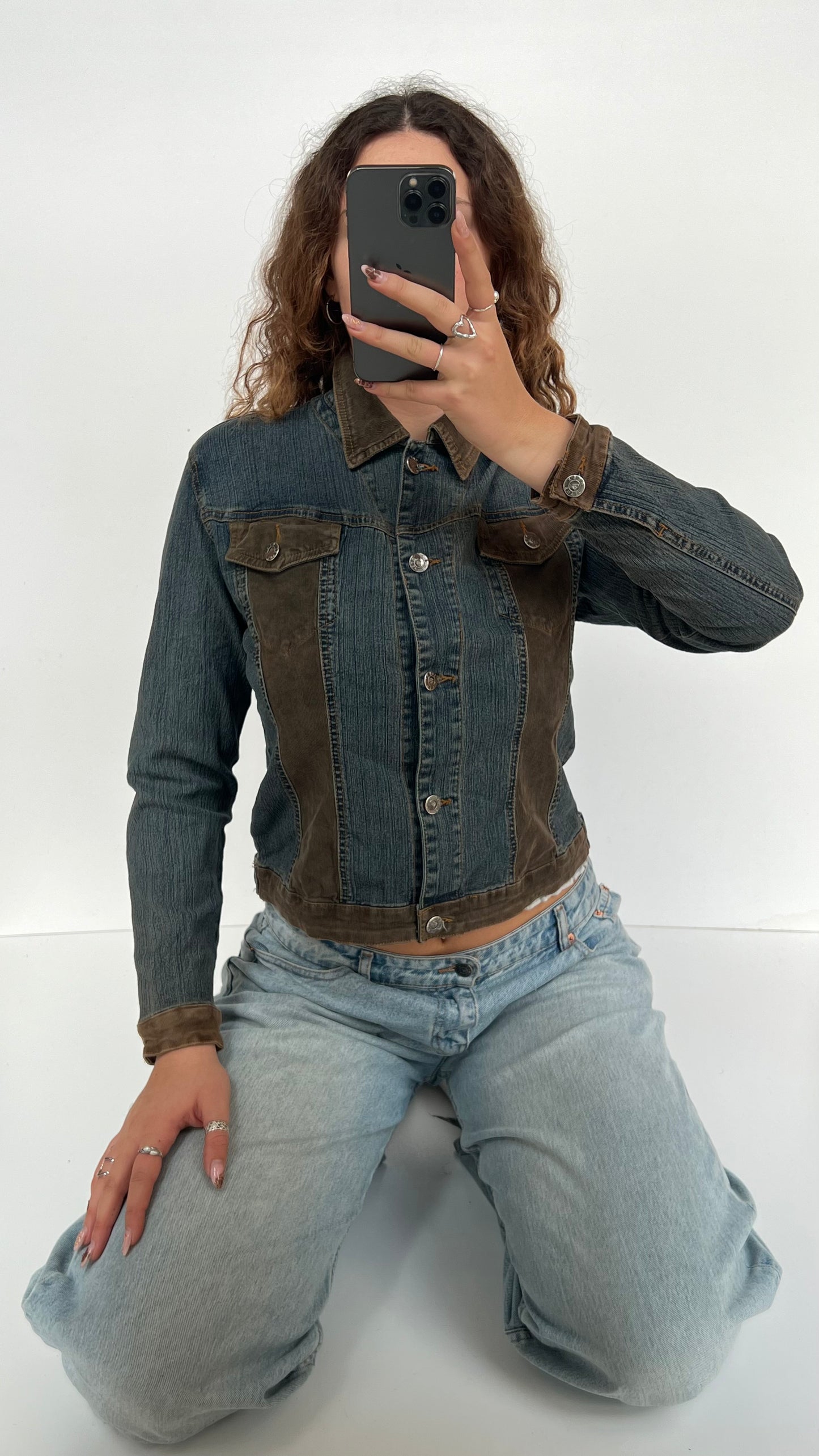 00s denim brown cord jacket- size M