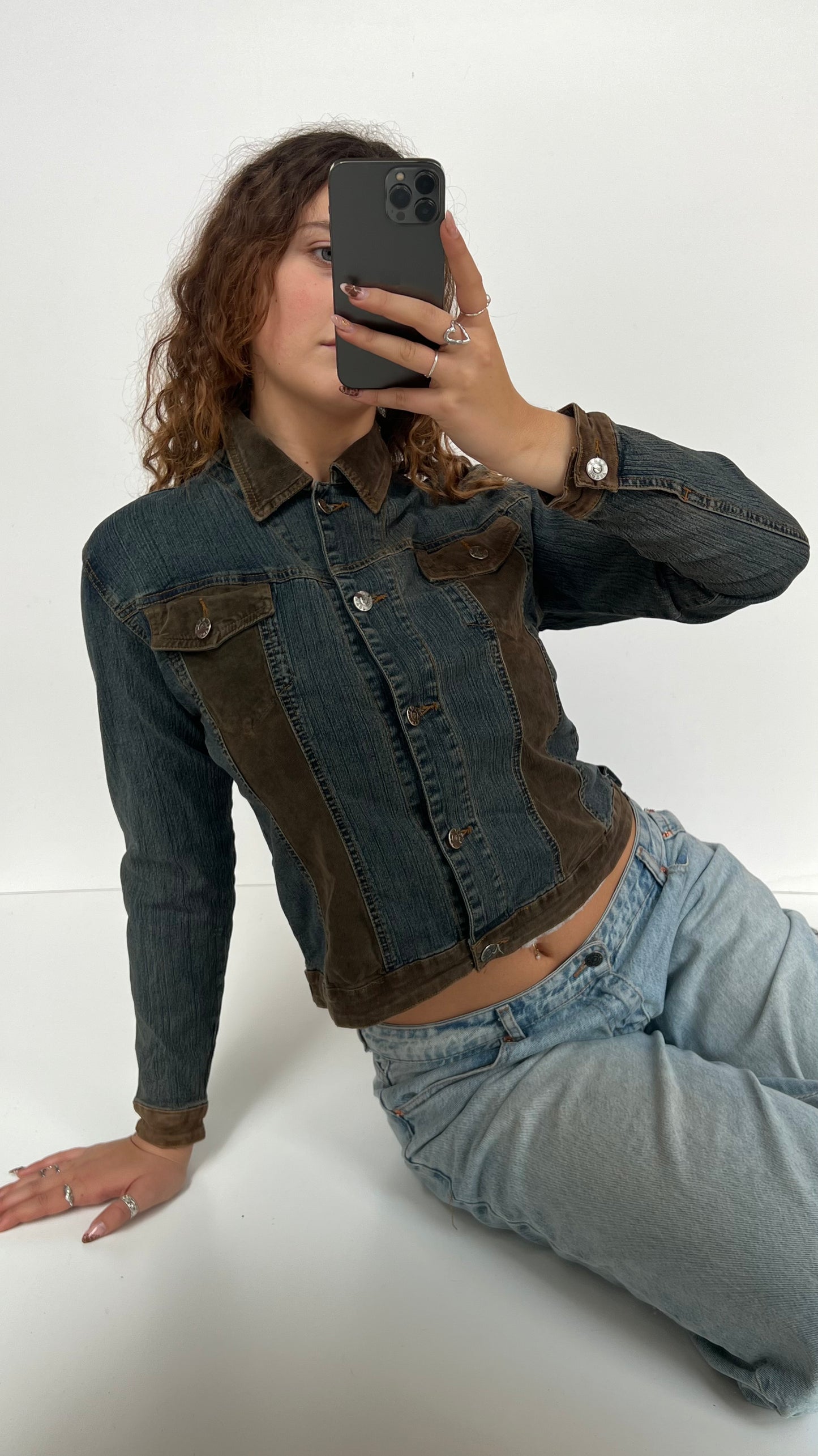 00s denim brown cord jacket- size M