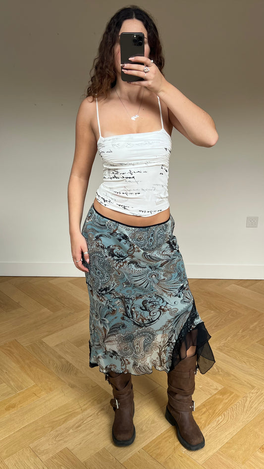 00s blue mesh maxi skirt- size M