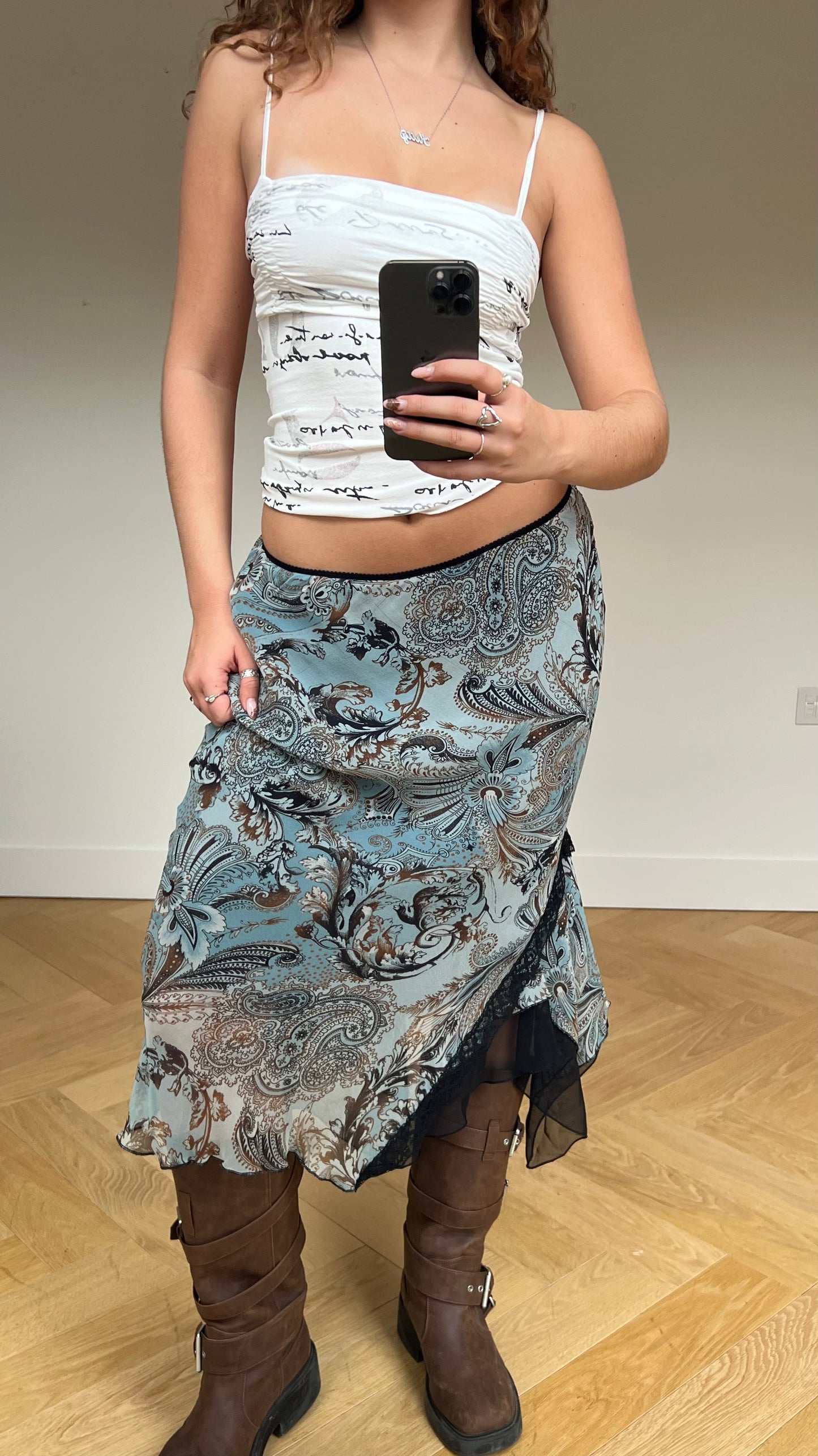 00s blue mesh maxi skirt- size M