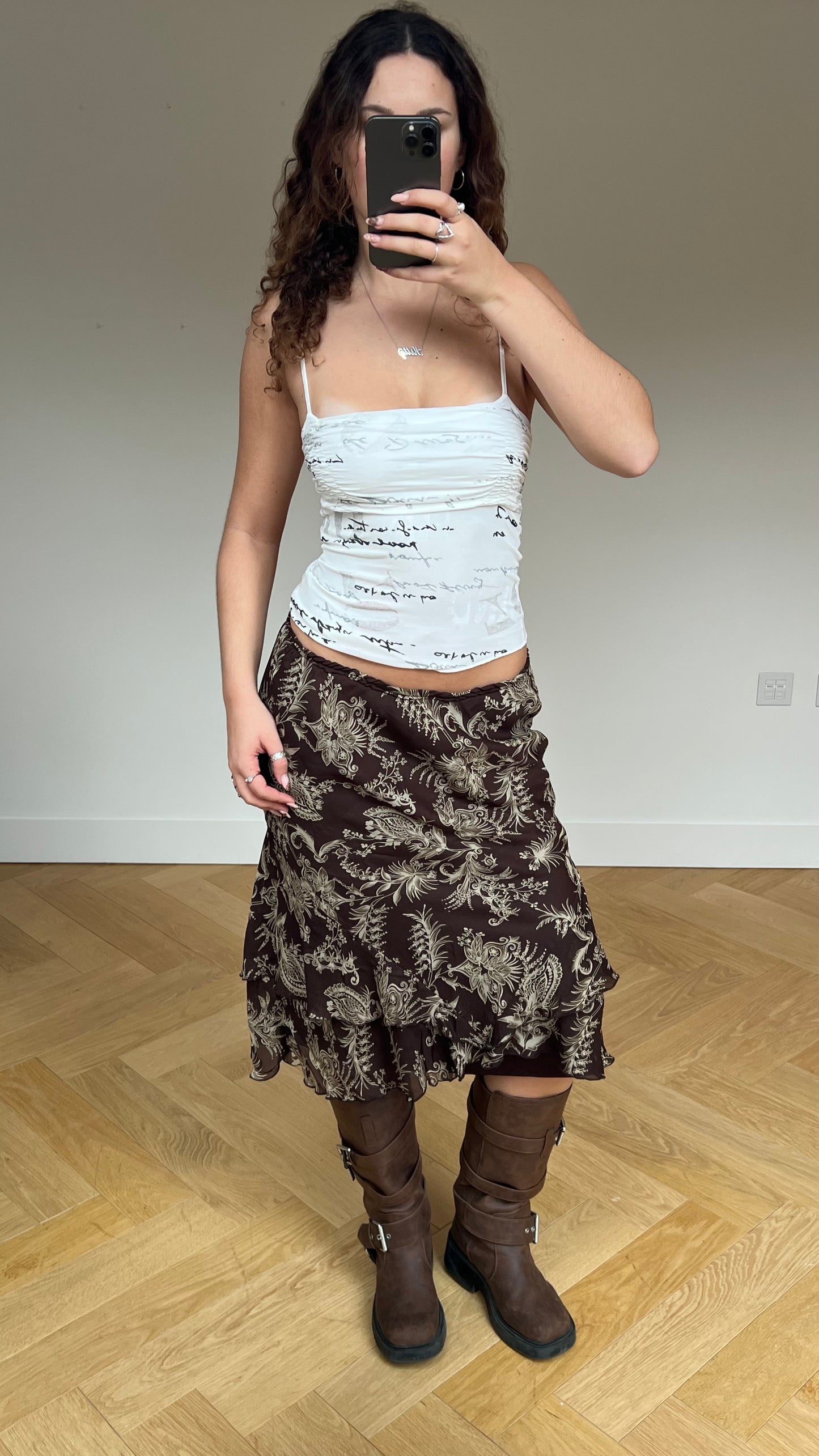 00s brown mesh midi skirt- size M