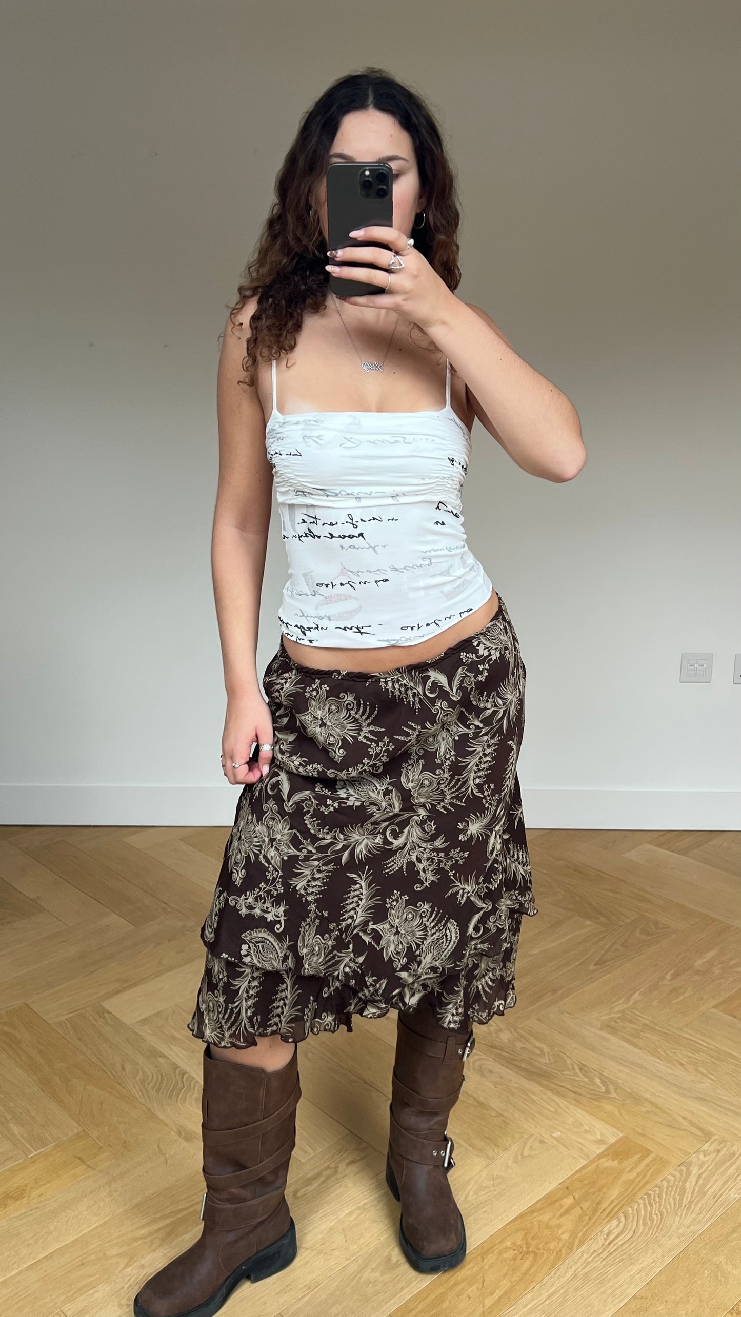 00s brown mesh midi skirt- size M