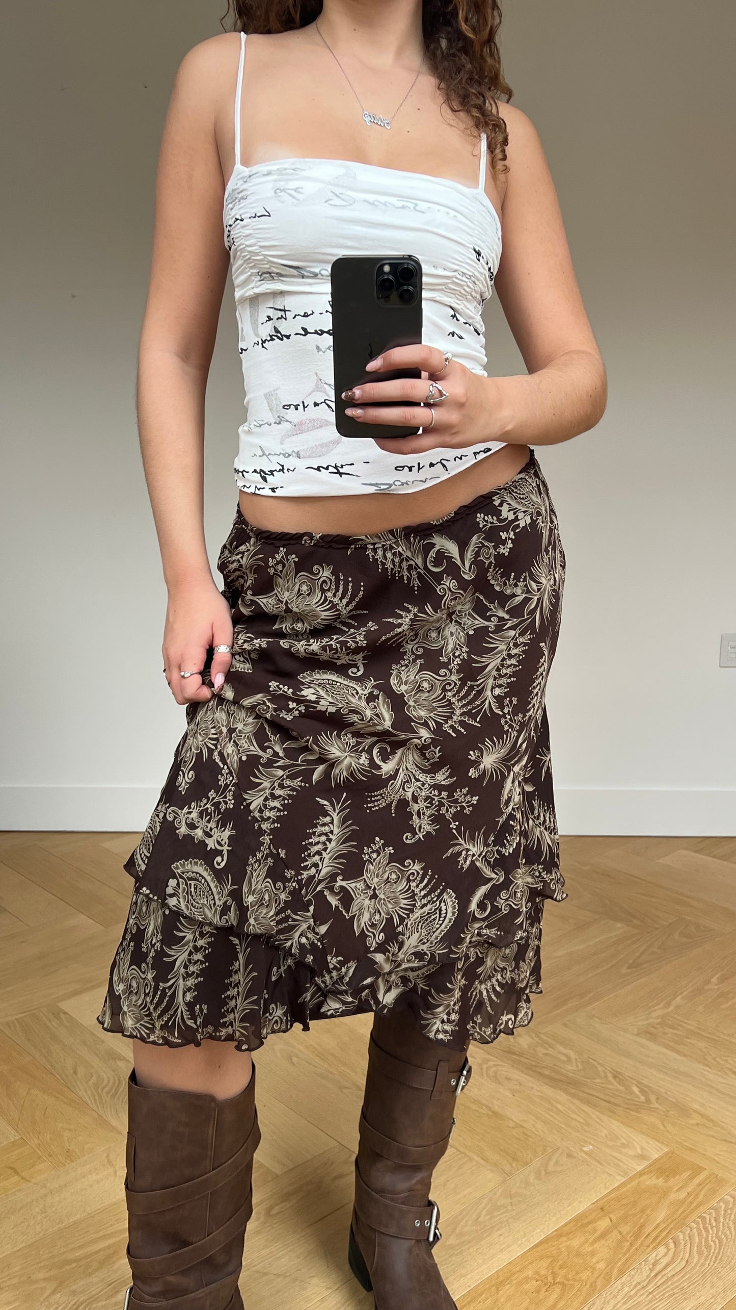 00s brown mesh midi skirt- size M