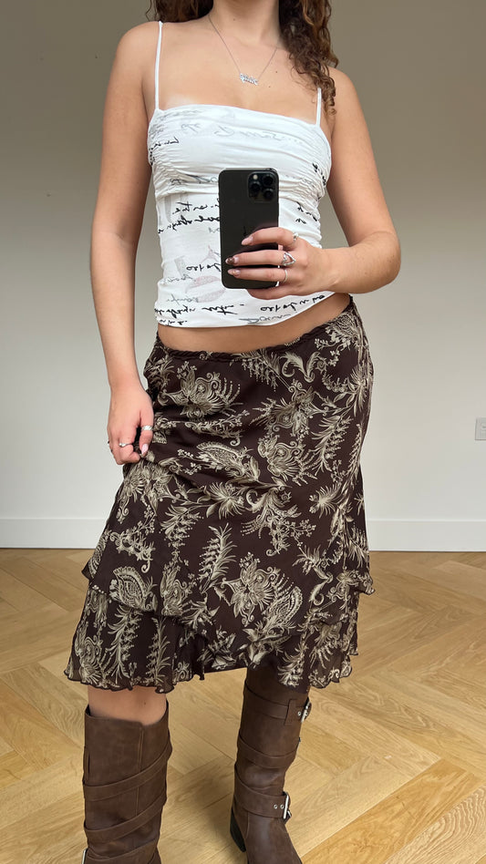 00s brown mesh midi skirt- size M