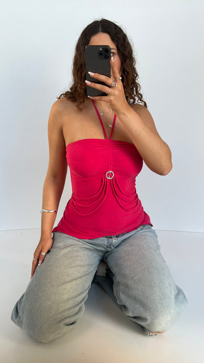 00s pink asymmetric cami- size S